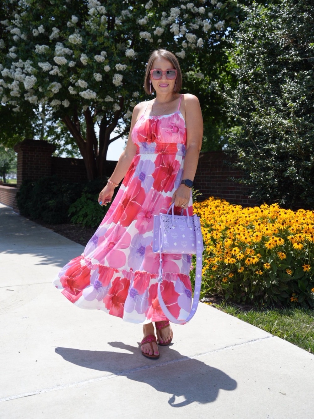 Grace Karin Floral Maxi Sundress in Red, Pink & Lavender